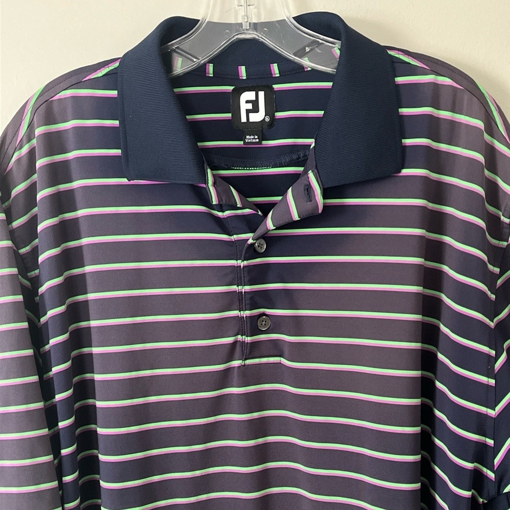 FOOTJOY XL Mens Striped Print Polo Shirt Short Sleeves Blue Green Purple Golf